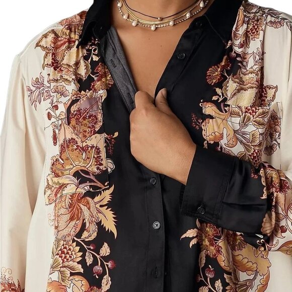 BY ANTHROPOLOGIE Sz S The Bielle Satin Floral Relaxed Button-down‎ Shirt Blouse - Picture 2 of 15